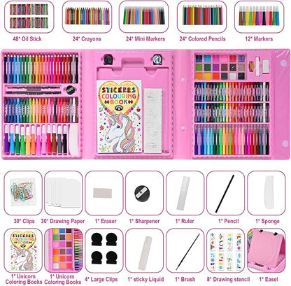 Goldge Kids Art Set, 230 PCS+ Art Supplies for Kids with Double-Sided Easel, Coloring Kit for Kids with Crayons, Colored Pencils, Markers, Watercolor Paints, Drawing Kit Gifts for Girls Boys
