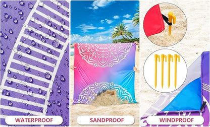 WIWIGO Beach Blanket Waterproof Sandproof Beach Mat 79" X 83"/10'x9'for 2-8 Adults Quick Drying Outdoor Picnic Mat Beach Accessories for Travel, Camping, Hiking