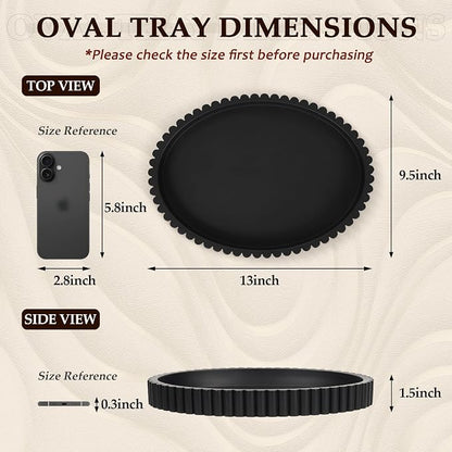 Oval Tray for Coffee Table Decor, 13" Concrete Tray, Table Centerpieces Decorative Trays for Home Decor, Modern Decorative Trays for Coffee Tables, Centerpiece Trays, Black