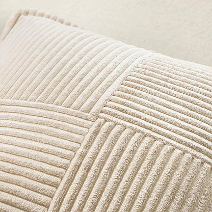 MIULEE Decorative Lumbar Throw Pillow Covers for Couch Bed Livingroom 12x20 Inch Set of 2 Beige Boho Accent Throw Pllows Broadside Striped Patchwork Soft Corduroy Pillowcases