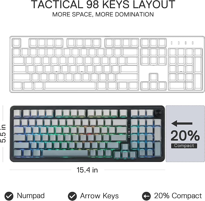 Redragon K686 PRO Wireless RGB Gasket Gaming Mechanical Keyboard, Easy Knob | Multi-Function Control Wheel, 0-Delay Tri-Mode, Cushioned 5-Layer Noise Dampening for Creamy Thocky Sound, Practical 98 Keys