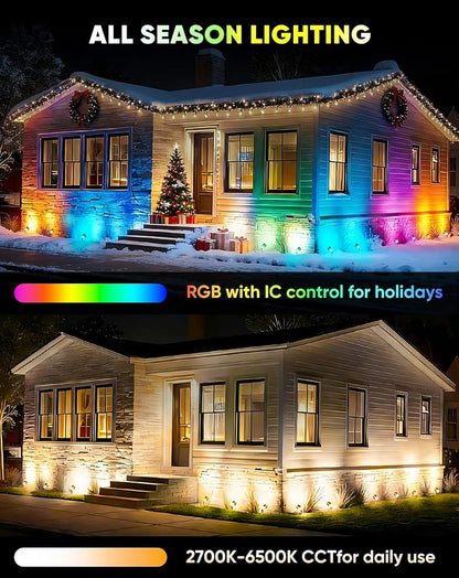 GZBtech Outdoor Landscape Smart Lights 6-Pack, Plug-in RGBIC+CCT Color Changing LED Spotlights, IP65 Waterproof, App Control Work with Alexa, Dimmable Aluminum LED Pathway Lights for Garden Yard Decor