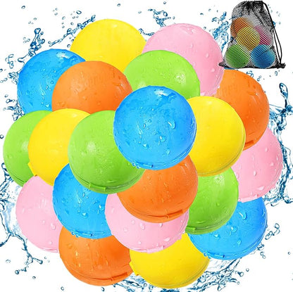 SOPPYCID Magnetic Reusable Water Balloons for Kids, Refillable Water Balls Quick Fill for Pool, Outdoor Games for Beach, Summer Toys for Kids 4-10 (20Pack)