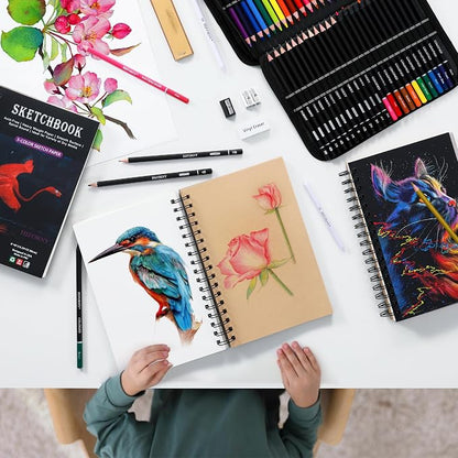 HIFORNY 176 PCS Art Supplies Drawing Set Sketching Kit with 100 Sheets 3-Color Sketchbook,Graphite Colored Charcoal Watercolor & Metallic Pencils,Blending Tools and More, for Beginner Artists