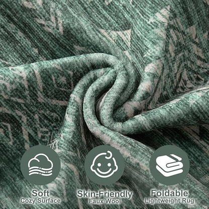 Nakagishi Area Rugs 9x12 Living Room: Washable Boho Large Neutral Modern Soft Farmhouse Green Rug Stain Resistant Indoor Floor Non-Slip Carpet for Women Home Enthusiasts Aged 25-45 - Bedroom Room