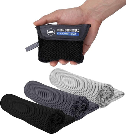 Tough Outdoors Cooling Towels for Neck Face - Neck Cooling Towel for Hot Weather Yoga Sports Golf Sweat - Instant Cold Towel - 3 Pack