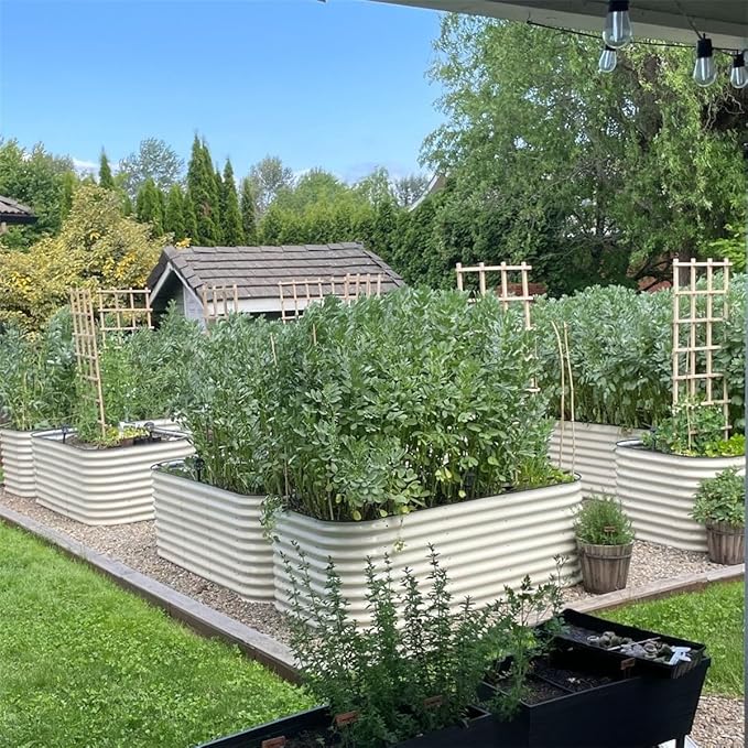 32" Extra Tall Raised Garden Bed Kits, 4 x 8 x 2.7ft Raised Planter Box Outdoor, 2.5 x 9.5 x 2.7ft Deep Root 10 in 1 Modular Metal Raised Beds for Gardening Vegetables Flowers Fruits - Pearl White