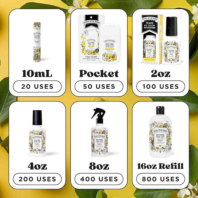 Poo-Pourri Before-you-Go Toilet Spray Bundle, Original Citrus 2 Fl Oz and Original Citrus 1 Fl Oz Pocket Travel Size - Lemon, Bergamot and Lemongrass