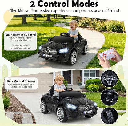 Costzon Ride On Car, 12V Licensed Mercedes Benz Electric Vehicles with Parent Remote Control, LED Headlights, Music & Wireless Connection, Kids Car for Boys Girls Aged 3-8 (SL500,Black)