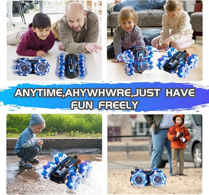 Remote Control Car, 4WD Gesture Sensing RC Stunt Car, Double Sided 360° flip, with Cool Lights and Music, Birthday Present Toys Car for Boys SND Girls Aged 5-12 (Blue)