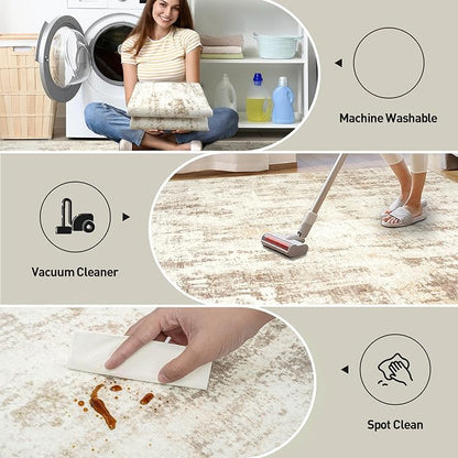 6x9 Area Rugs Washable Rug: Large Modern Abstract Living Room Rug Soft Anti-Skid Thin Carpet Indoor Floor Non-Shedding Carpets for Bedroom Dining Room Farmhouse Nursery Home Office Beige Grey