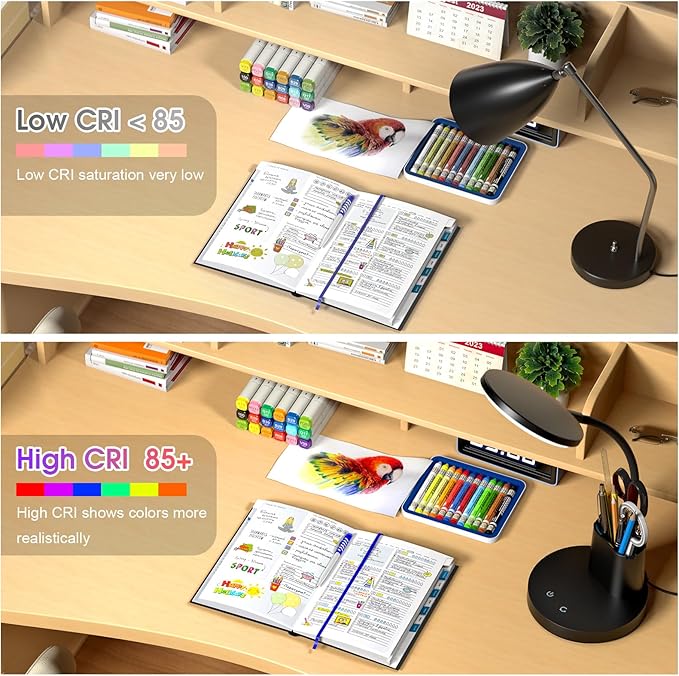 comzler Small Desk Lamp, LED Desk Lamps with Pen Phone Holder, Black Desk Light for Home Office,8W 3 Modes Dimmable LED Desk Light for Kids, Desktop Study Lamps for Bedrooms