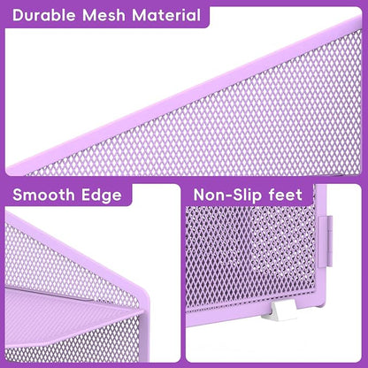 Desk File Organizer, 4 Letter Trays and 2 Upright Sections, Purple | Paper Organizer for Desk with Tiered Letter Trays and Vertical File Holders for Home Office, School and Workspace Use