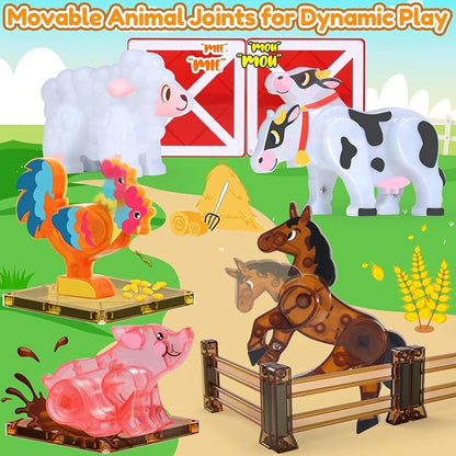 Oriate Magnetic Tiles 3D Animal Farm Toys, 5pcs Farm Animals for Kids, Movable Joints Animal Toys Suitable for Kids Magnetic Blocks Building Magnet Tiles, STEM Educational Construction