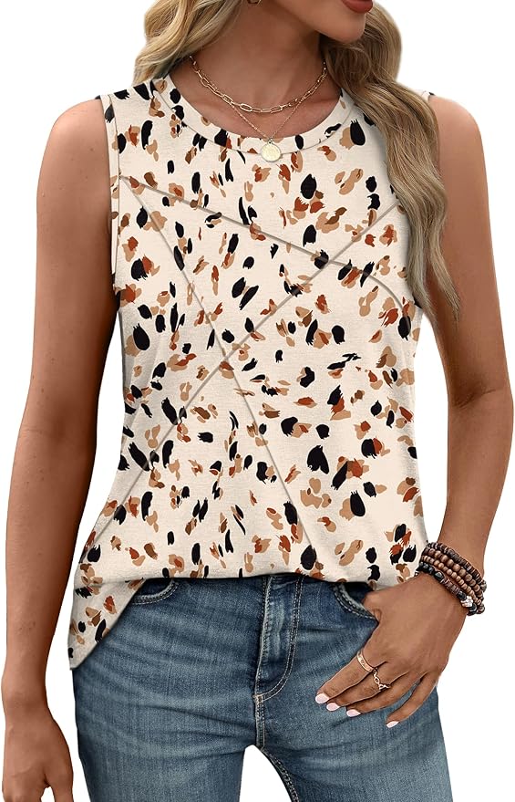 WIHOLL Women's Sleeveless Summer Crewneck Loose Fit Tank Tops