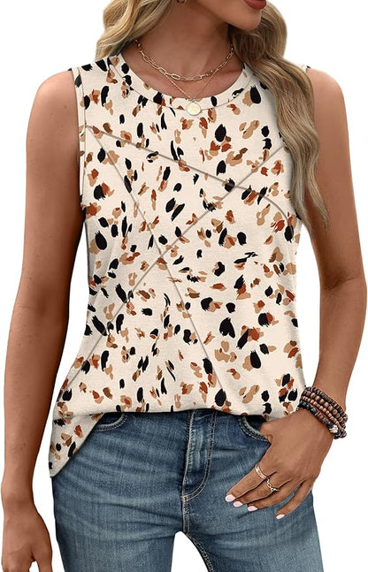 WIHOLL Women's Sleeveless Summer Crewneck Loose Fit Tank Tops
