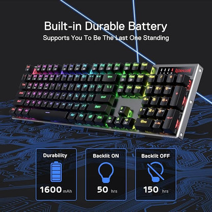 Redragon K556 PRO Wireless RGB Mechanical Gaming Keyboard, 104-Key Aluminum | 0 Delay Tri-Mode BT/2.4GHz/USB-C for More Devices, Rock-Solid Stability, AM-PM Using Durability, Quiet Linear Red Switch
