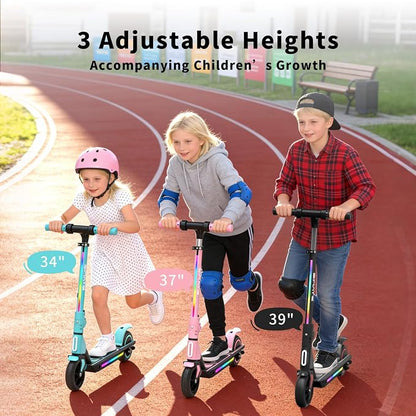 SIMATE Electric Scooter for Kids Ages 6-14, 3 Adjustable Heights 34"/37"/39", LED Display & Colorful Lights, Foldable Kids Electric Scooter, 8.7 MPH Safe Speed, Gifts for Boys Girls