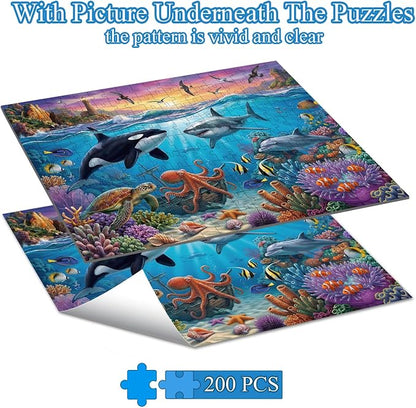 Puzzles for Kids Ages 6-8 Year Old - Underwater World, 200 Pieces Jigsaw Puzzles for Kids Ages 8-10, Learning Educational Toys for Boys and Girls Gift