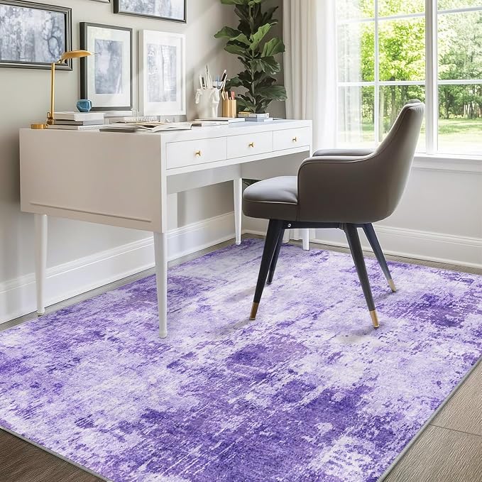 RELEANY Washable Area Rugs 8'x10' Non-Slip Modern Abstract Soft for Living Room Entryway Bedroom Kitchen, Print Pattern, Purple Gray Pink White