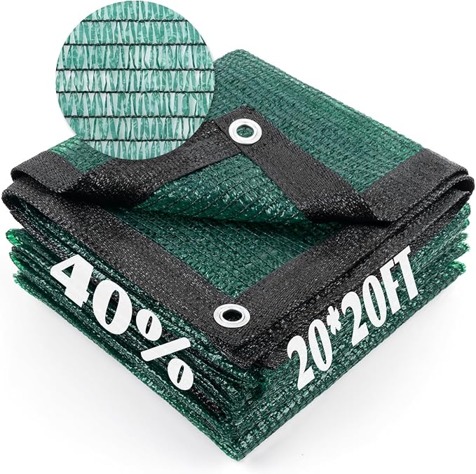 Cool Area 40% Sun Shade Cloth Mesh Tarp with Grommets for Plant Cover 20x20ft Patio Canopy Garden Pergola Greenhouse Car Barn Kennel Dark Green
