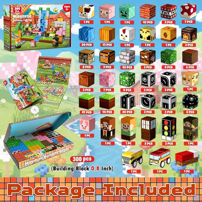 300 PCS Magnetic Blocks - Magnetic Building Block, Stacking Magnet Building Cubes for Kids, Magnetic Construction Toy for Boy Girl, STEM Montessori Sensory Toy Ages 3-12 Years Old Birthday Gift