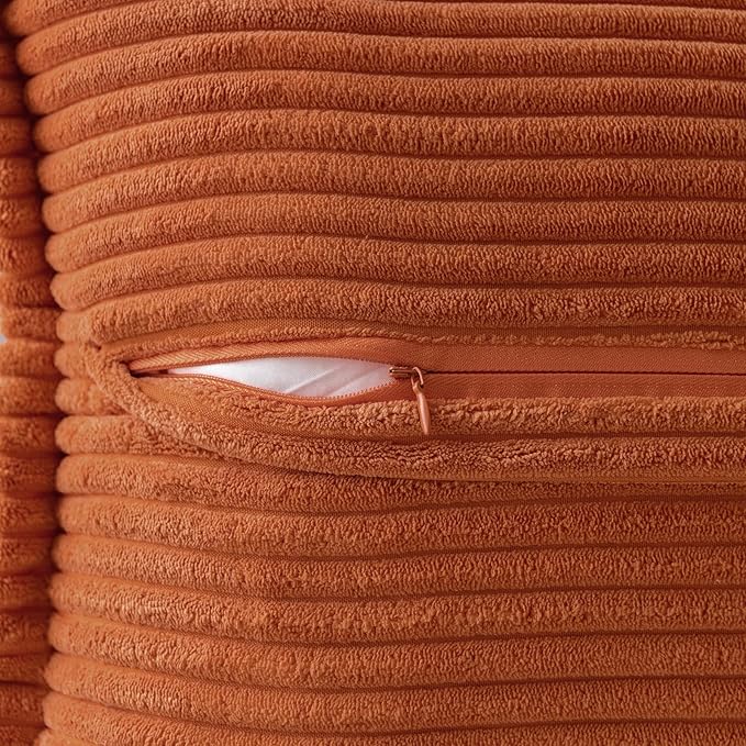 MIULEE Fall Rust Decorative Throw Pillow Covers for Couch Bed Livingroom 12x12 Inch Set of 2 Boho Accent Throw Pllows Broadside Striped Patchwork Soft Corduroy Pillowcases, Terracotta