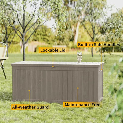 270 Gallon Resin Large Deck Box Organization and Storage Box for Patio, Outdoor Cushions, Garden Tools, Gray