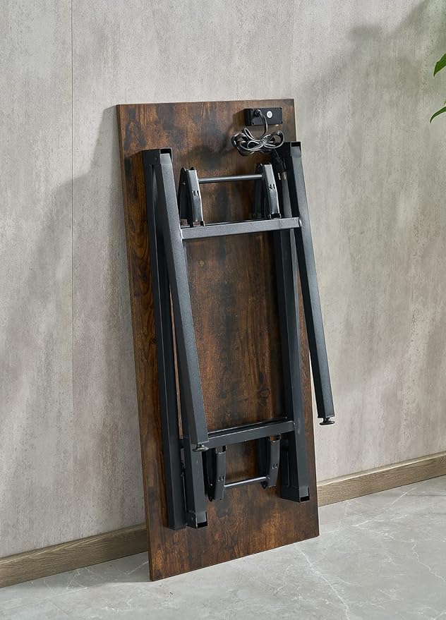 Frylr Foldable Desk 31.5'',Small Desks for Small Spaces with Power Outlet and USB Ports Charging Station,folding computer desk,Home Office Collapsible Desk,Stable Metal Frame,Rustic Brown