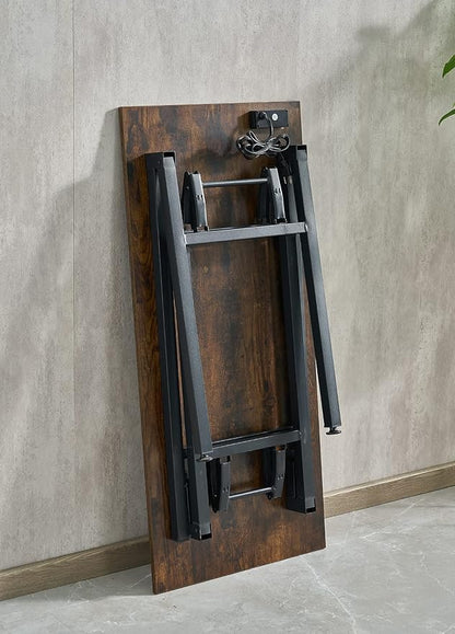 Frylr Foldable Desk 31.5'',Small Desks for Small Spaces with Power Outlet and USB Ports Charging Station,folding computer desk,Home Office Collapsible Desk,Stable Metal Frame,Rustic Brown
