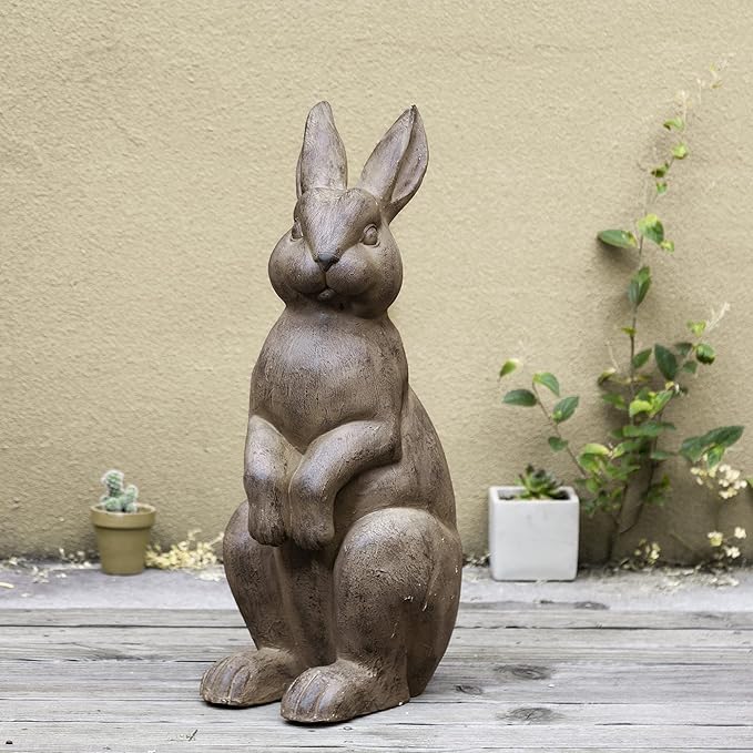 Glitzhome Rabbit Garden Statue Outdoor Standing Bunny Sculpture Lawn Decor, 22.75 Inch, Bronze