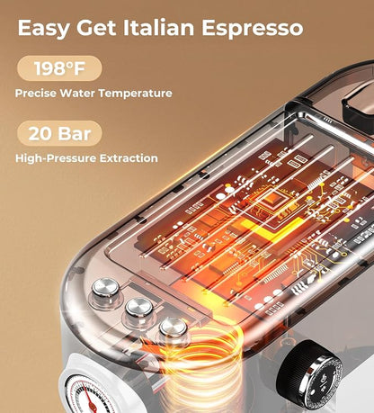atatix 20 Bar Espresso Machine with Milk Frother, Compact Espresso Maker | Stainless Steel Coffee Machine with Precise Temp Control, 44oz Removable Water Tank for Latte, Cappuccino, White