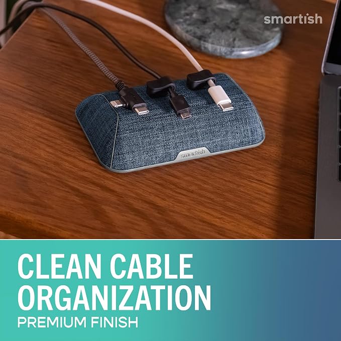 Smartish® Magnetic Cord Holder - Bigger Cable Wrangler Organizer with Magnet Clips for Charger Management on Desktop, Nightstand - Holds 6+ Cables - Blue Jeanie