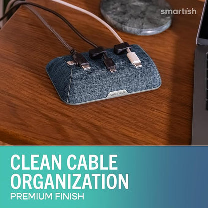 Smartish® Magnetic Cord Holder - Bigger Cable Wrangler Organizer with Magnet Clips for Charger Management on Desktop, Nightstand - Holds 6+ Cables - Blue Jeanie