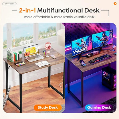 PayLessHere | 32 Inch Computer Desk | Brown | Sturdy Office Desk | Metal Frame, Adjustable Feet | Water-Resistant, Scratchproof Surface | Writing Table for Home Office or Study | Pack of 1
