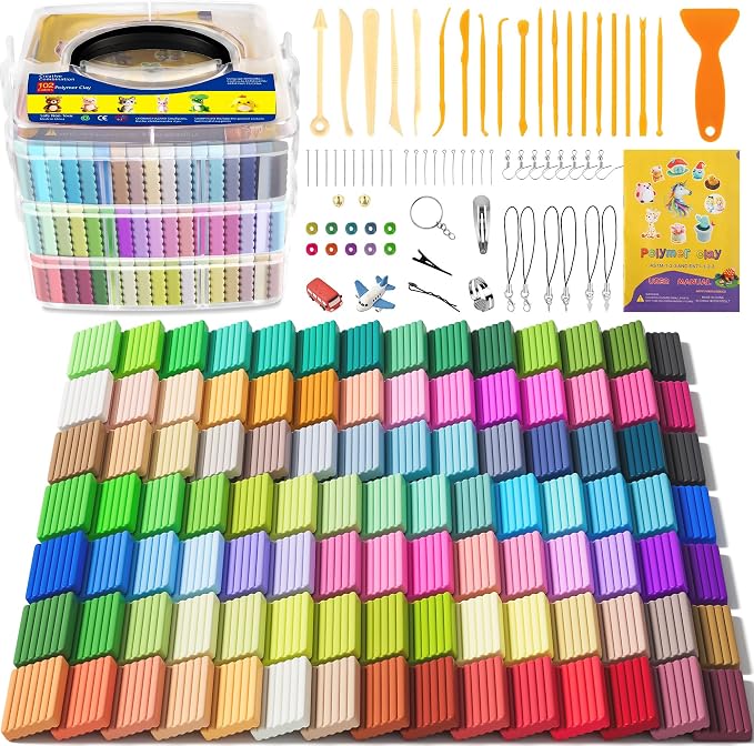 Polymer Clay 102 Colors, Modeling Clay for Kids, Non-Sticky Oven Bake Clay with Sculpting Tools and Accessories, Halloween Christmas Gift for Children and Artists