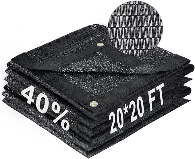 LOVE STORY 20x20FT 40% Black Shade Cloth Sun Shade Net with Grommets Sunblock Net Mesh Tarp for Garden,Plants Cover,Greenhouse and Patio
