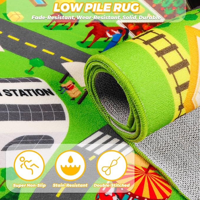 Kids Car Rug Play Mat, Non Slip City Road Carpet for Kids Toy Cars, Car Track Rug Play Mats for Floor, Educational Vehicle Rugs for Playroom Bedroom Kids Room, Machine Washable (78.7"X47.3", A)