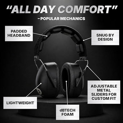 DECIBEL DEFENSE Professional Safety Ear Muffs 37dB NRR - The HIGHEST Rated & MOST COMFORTABLE Ear Protection for Shooting & Industrial Use - THE BEST HEARING PROTECTION GUARANTEED (EXTRA LARGE)
