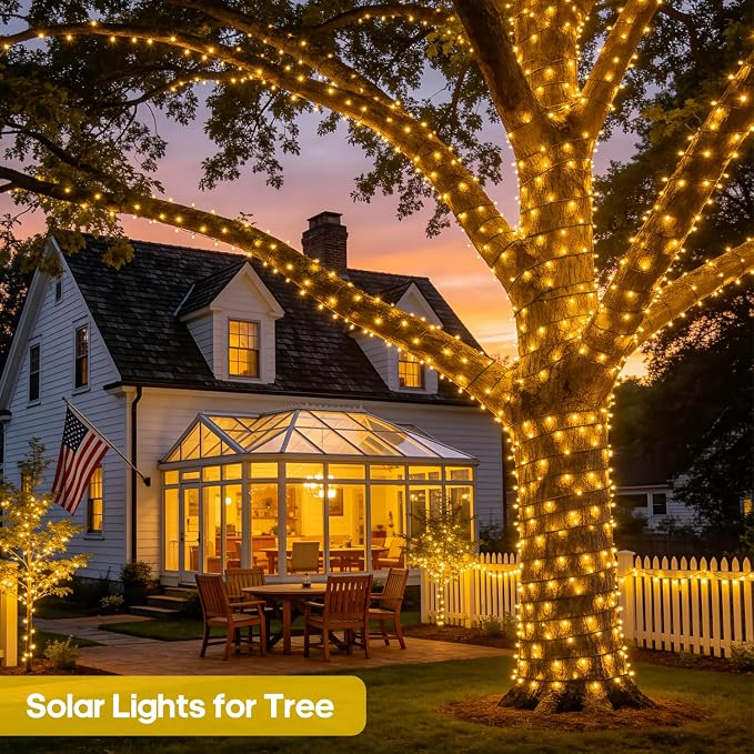 JMEXSUSS 600 LED Solar Christmas Lights, 206.7ft Warm White String Lights | Christmas Lights Outdoor Waterproof, 8 Modes Solar String Lights for Yard Patio Tree Garden Wedding Party Christmas Decor