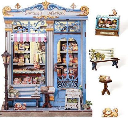 Cutefun Book Nook Kit - DIY Miniature Dollhouse Booknook Kit for Adults and Teens, 3D Wooden Puzzle Bookshelf Insert Decor with LED Light, Gifts for Book Lovers and Beginners (Sweet Marie)