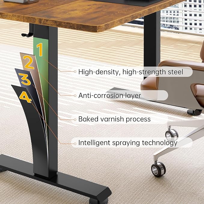 Veken Standing Desk, 63×27.6 Inch Electric Gaming Table, Brown | Height Adjustable Sit Stand Up Computer Tables for Home Office, Study , Writing, Suit students, employees and group work