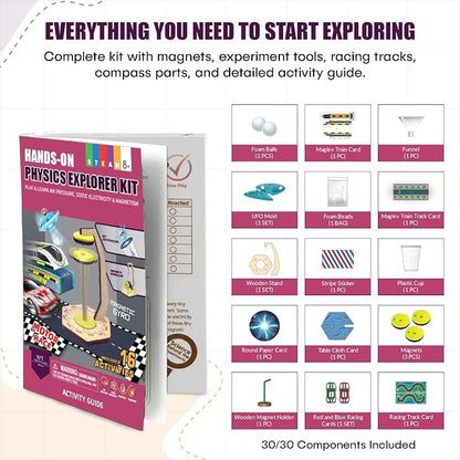 Physics Science Kit for Kids Ages 8-12 | STEM Educational Gift with 16 Experiments | Static Electricity, Magnetism & Air Pressure | DIY Science Set for Boys & Girls Birthday Christmas