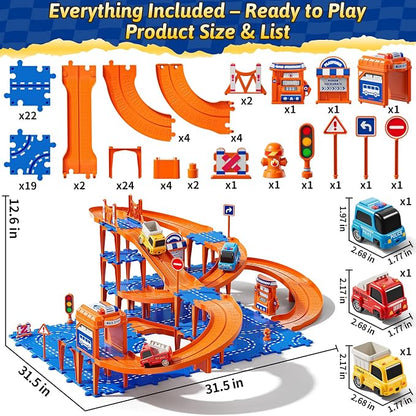 Puzzles Track Race Cars Toys for Kids Age 3-8 5-7, 4-Tier Race Track with 3 Cars, Toddler Educational Floor Puzzle Car Games Toys for Boys and Girls Toddlers, 3 4 5 6 7 8 Years Birthday Gift