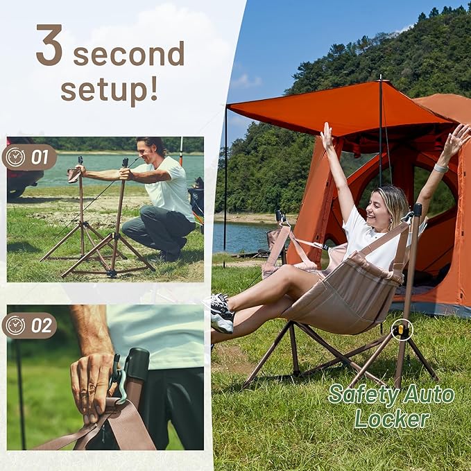 TIMBER RIDGE Hammock Camping Chair with Adjustable Backrest, Heavy Duty Folding Hammock Chair Supports 300lbs, Portable Hammock Chair for Camping, Travelling and Patio, Tan