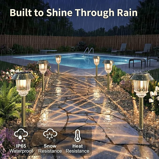 XMCOSY+ Solar Pathway Lights Outdoor - 4 Pack Auto On/Off 10-40 LM Dimmable Waterproof Outdoor Solar Lights for Yard Pathway Garden Driveway Walkway (Bronze)
