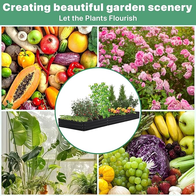 12×4×1ft Galvanized Metal Raised Garden Bed, Metal Planter Kit Box Outdoor for Deep-Rooted Vegetables, Flowers, Green and Herbs