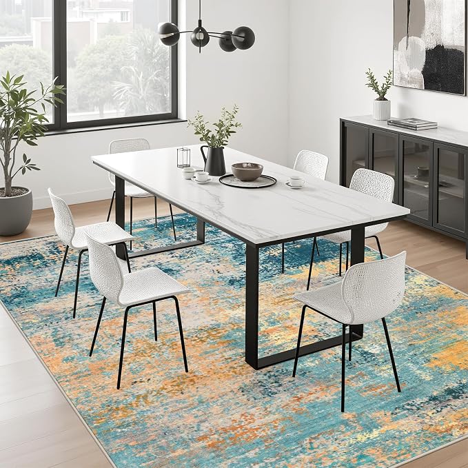 10x14 Area Rug Living Room Rug: Washable Modern Abstract Soft Thin Rug Indoor Floor No Slip Carpet for Bedroom Dining Room Farmhouse Nursery Home Office - Rosy Haze