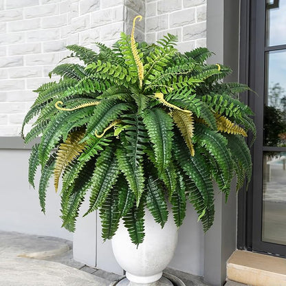 MARTINE MALL 2Pcs 48'' Fake Ferns Artificial Ferns for Outdoors Look Real, 88 Branches Large Faux Boston Fern for Outdoor Planter Realistic UV Resistant Hanging Artificial Fake Plants for Porch Patio