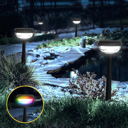 Ensenior Solar Pathway Lights IP65 Waterproof, RGB Color Changing & 6500K Cool White, 8-16Hr Runtime, Flower Pattern Garden Lights for Walkway Porch Yard - 10 Pack